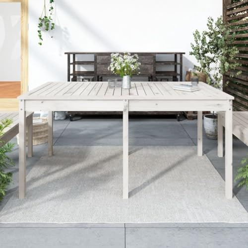 AUVYI Gartentisch Weiß 159,5x82,5x76 cm Massivholz Kiefer Balkontisch Klein Stehtisch Bistrotisch Sofatisch Wohnzimmer Coffee Table Camping Tisch Beistelltisch Outdoor Esszimmertische
