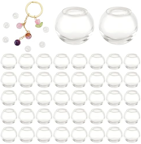 PH PandaHall 200Pcs 8mm Mini Glass Globe Bottle Small Ball Wish Glass Ball, Round Clear Glass Globe Charms Crystal Craft Ball for DIY Craft Necklace Pendant Charms Earring Jewellery Making