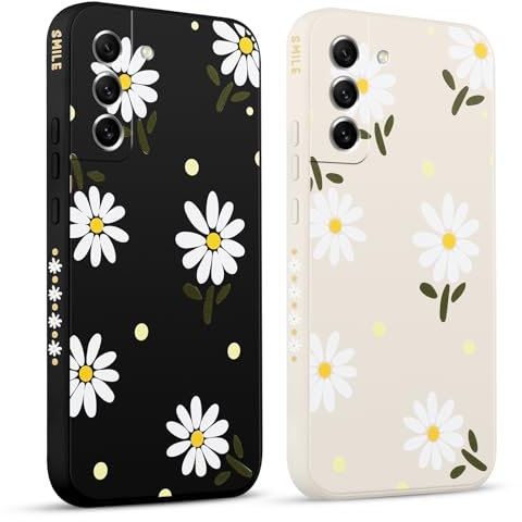 Pnakqil 2 stück Handyhülle für Samsung Galaxy S21 FE 5G 6,4, Hülle Gänseblümchen Chrysantheme Bemaltes Muster süß Ästhetik Silikon Schutzhülle Tasche Schön Mädchen Kameraschutz Case
