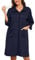Lovasy Women's Zip Dressing Gowns Knee Length Housecoat,Navy Blue,M