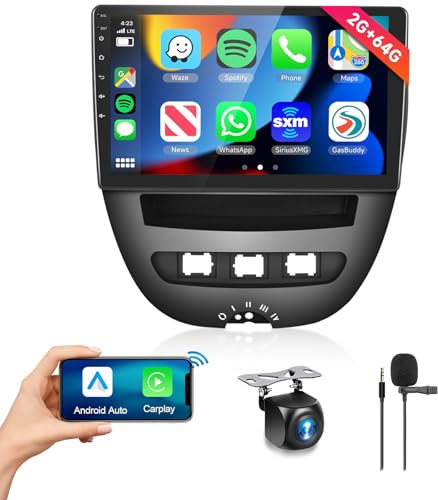 Podofo 2+64G Android 13 Car Stereo for Toyota Aygo/Peugeot 107/Citroen C1 2005-2014 with Wireless CarPlay/Android Auto 10.1” Touch Screen Car Audio with Bluetooth FM/RDS WiFi GPS Navigation HD Camera