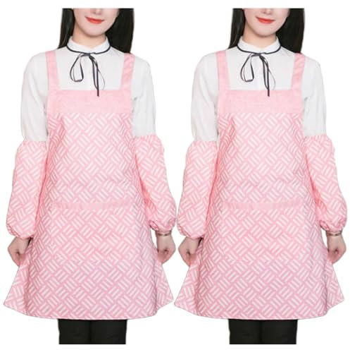 CBBEONRN 2 Pack Chef Apron for Women with Pockets And Sleeve for Kitchen Cooking Baking Artist Painting,One Size,Pink