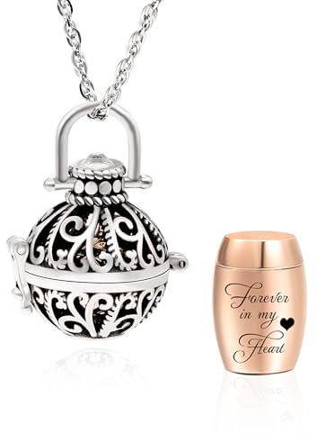 Gredstar Vintage Hollow Flower Urn Necklace for Ashes Forever In My Heart Memorial Locket Pendant Jar Keepsake Cremation Jewellery