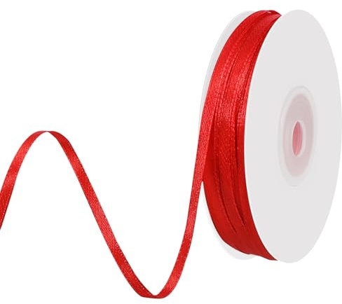 woric 91 m Satinband Rot, 3 mm Geschenkband Rot Schleifenband Rotes Band Dekoband für Geschenkverpackung Basteln Geburtstag Jahrestag Muttertag Hochzeit Deko