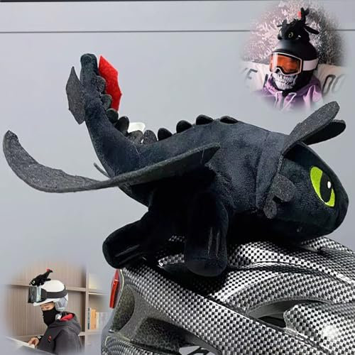 Motorradhelm-Dekoration, Zahnloses Süßes Spielzeug, Einfach Ihren Drachen Zu Trainieren, Zahnlose Drachen-Plüschtierpuppe Mit Saugnapf, Geeignet Für Helme Und Motorräder (Schwarz,20cm)