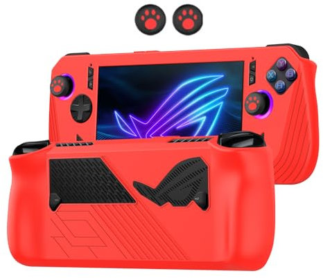 Funda protectora para ASUS ROG Ally X 2024, funda de silicona con 2 tapas de joystick, funda protectora antiarañazos a prueba de polvo para ROG Ally X 2024 accesorio (rojo)
