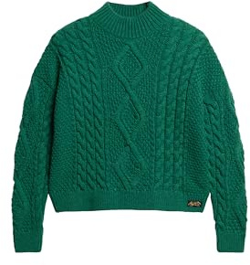 Superdry Women's Aran Cable Knit Polo Jumper Sweater
