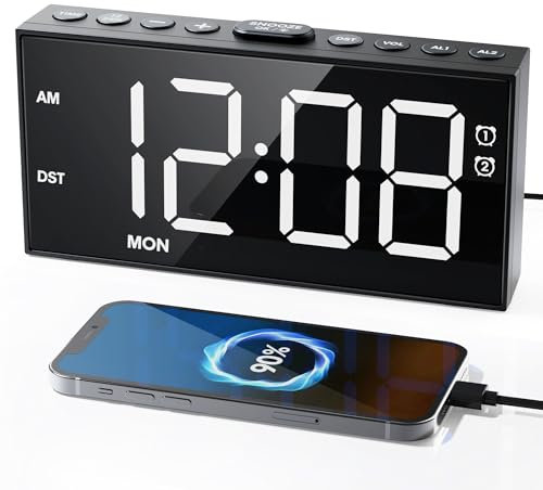 Roxicosly Digital Alarm Clock for Bedrooms, Simple Bedside Clock with Type C & USB Charger Port, Upgrade 7-5-2 Mode, 7.5 LED Screen, 5 Brightness, Snooze, Power Off Memory for Kids Senior