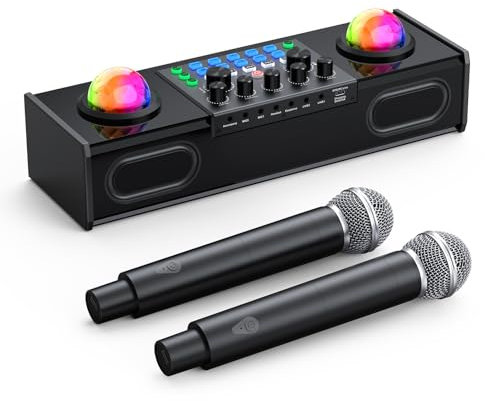 MT-VIKI LED Karaoke Maschine mit 2 kabellose Mikrofones Gaming Audio Mixer für Live-Streaming/Gaming/Podcasting - perfekt für Streamer, Gamer, Musiker