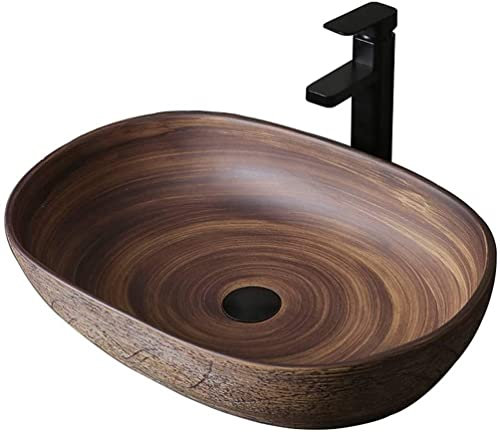 ASumPio Badezimmerwaschbecken, Waschbecken, Aufsatzwaschbecken, Retro-Arbeitsplatte, Großes Keramikwaschbecken, Ovales Waschbecken, Antikes Kunstwaschbecken,Set-48 * 32cm