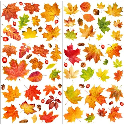 Herbstdeko Fenster Aufkleber, Pumpkin Ahornblatt Huhn Fensterbilder Herbst Selbstklebend Thanksgiving Herbstdekorationen Herbst Fensterbilder Herbstblätter Deko Fenster Aufkleber (D)