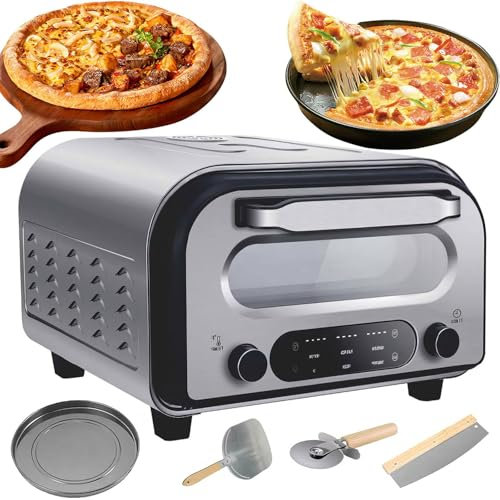 Forno Elettrico per Pizza da Banco da 12, Forno per Pizza da Interno 1700W Smart Touch Screen con Pietra per Pizza e Taglierina, 6 Preset per Pizza, Riscalda Fino a 450 ℃, Prepara Pizze in 2 Minuti