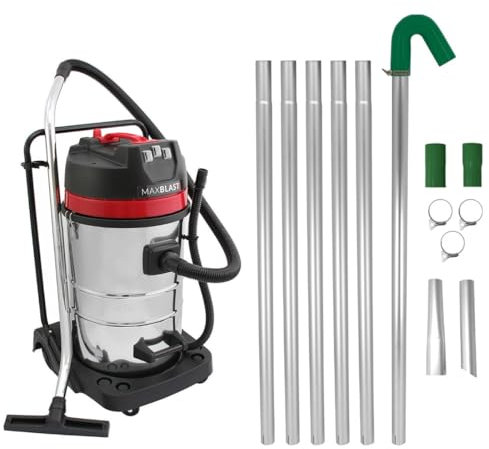 Gutter Cleaning System 80L Wet & Dry Hoover & 24ft Gutter Vacuum Pole Kit Long Reach Drain Pipe Sucker 1.2m - 7.2m 51mm Diameter Aluminium Nozzles 3000W Triple Motor Industrial 1.5m Hose 9m Cable