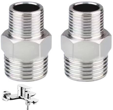 2PCS Shower Hose Connector Stainless Steel Shower Hose Adapter Threaded Pipe Connection Male Threaded Connector Accessories Shower Connector Water Pipe Plumbing Fittings for Home Kitchen and Bathroom