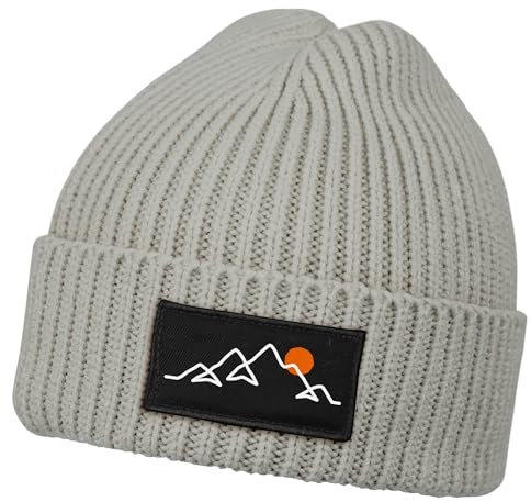 Neverless® Herren Beanie Wintermütze mit Patch Natur Berge Outdoor Aufdruck Print Strickmütze Männer Rippstrick