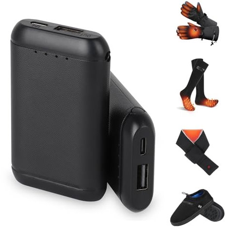 Rtdep Batterie ricaricabili ai polimeri di litio da 5 V 5000 mAh, batteria avanzata per pantofole riscaldate, guanti riscaldati, calze riscaldate, sciarpe riscaldate, connettore DC e uscita USB