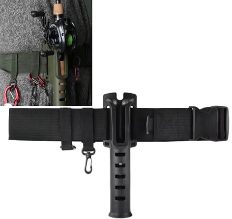 Enjoyard Support de canne à pêche réglable en forme de ceinture - Support portable pour surf casting et kayak - Accessoire pour homme (noir)