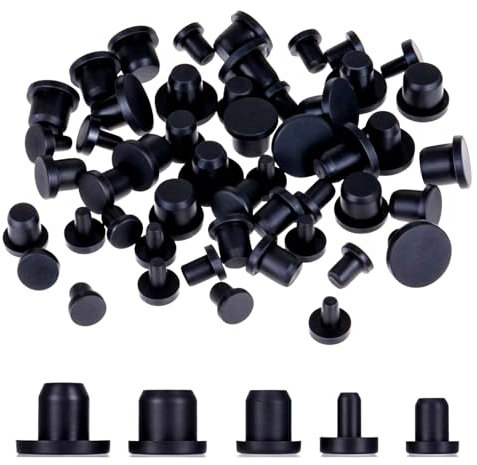 50 Pcs 5 Sizes Rubber Round Snap in Locking Hole Plugs Silicone Snap in Locking Hole Plugs Soft Flexible Stopper for 4-9.5mm Inner Diameter Hole-Bottles Flower Pots, Black