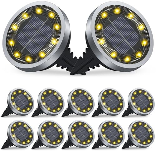 luces Jardin Solares Exterior 14pcs, IP65 Luz Solar Exterior Jardin para Caminos, Césped, Patio y Terraza