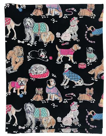 Walniverse Schal Damen Frühling – Seidig & Bunt mit Verspieltem Hundmotiv – Dünner, Leichter Halstuch, 180x90cm (schwarz)