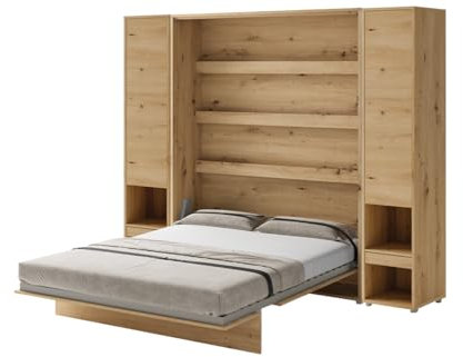 Friderik Bed Concept BC-012 Wandklappbett Vertikales Schrankbett ohne Matratze, 160x200 cm + 2X Vertikalschrank BC-07 (Artisan-Eiche)