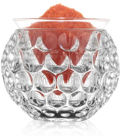 TkoYuHm Juego de vasos de caviar de 7 onzas con hendiduras circulares texturizadas, enfriador de vidrio transparente para vino, camarones, cóctel, servir plato para helado, aperitivo, salsa