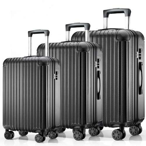 ABISTAB Voyager ABS-Kofferset 3-teilig S+M+L, 360°-Doppelrollen, Schwarz | S 55 cm, M 66 cm, L 76 cm, flexible Größenwahl, Zahlenschloss, geordneter Innenraum, platzsparend verstaubar