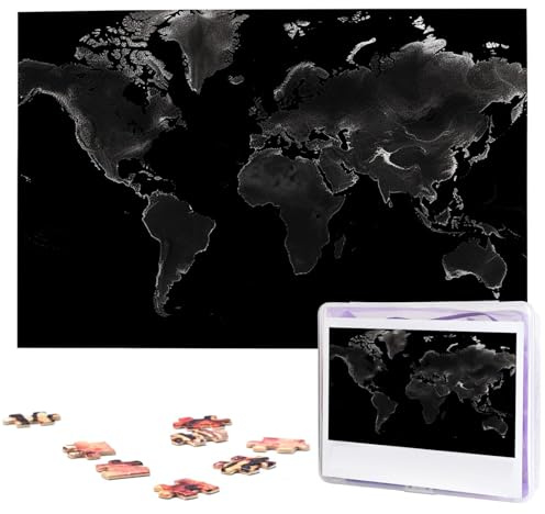 Schwarze Weltkarten-Puzzles aus Fotos, 1000 Teile, personalisiertes Holzpuzzle, herausfordernde Puzzles für Erwachsene, individuelles Bild, Puzzle, Geschenke für Familie, Hochzeit, Freund