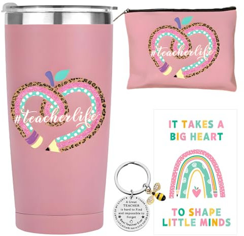 Antsparty Teacher Gifts for Women Men, Thank You Personalised Teacher Gifts, Thank You Appreciation Gifts Set with Travel Mug Keychains Makeup Bag Greeting Card