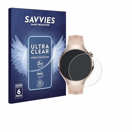 Savvies Schutzfolie für Huawei Watch 5 | (42 mm) 6 Stück Transparenter Displayschutz Made in Germany Ultra-Klar Displayschutz-Folie