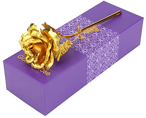 24k Golden Rose Love Forever for Her, Longue Tige Trempée en Feuille d'or Rose, Meilleur Noël, Cadeaux de la Saint-Valentin, pour l'anniversaire, la Fête, le Mariage, Fête des Mères, Longue Tige