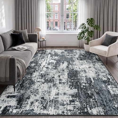 INOVADAY Abstrakt Waschbarer Teppich 150x210 cm Schwarz/Grau/Weiß/Blau | Teppich Wohnzimmer, Teppich Waschbar, Schlafzimmer, Esszimmer, Büro, Moderne Minimalistische, Kurzflor Weich Rutschfest, OEKO