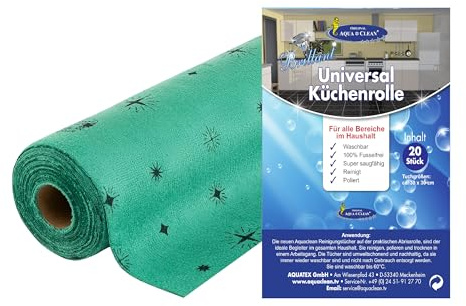 AQUA CLEAN Brillant Universal Küchenrolle, 20 Reinigungstücher (Grün) | 20 wiederverwendbare Mikrofasertücher auf Rolle – saugstark, fusselfrei und ideal zum Reinigen, Trocknen und Polieren.