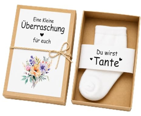 TUZELIYA Geschenkbox zur Schwangerschaftsverkündung - mit Babysöckchen | Personalisierte Schwangerschaft Verkünden - Du wirst Oma, Opa, Tante oder Onkel, Perfektes Baby Geschenk