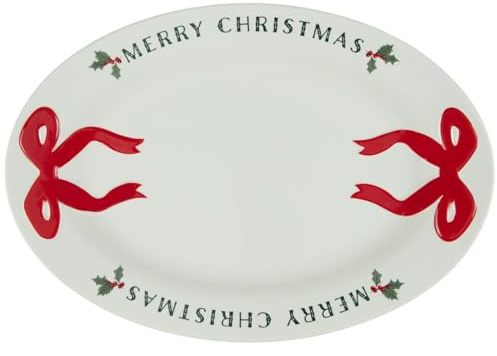 New Bow with 'Merry Christmas' Slogan, Serving Plate, Make it an Extra Special Xmas This Year, Ideal for Xmas Dinner or Festive Parties, Ideal for Dinner Table - White.