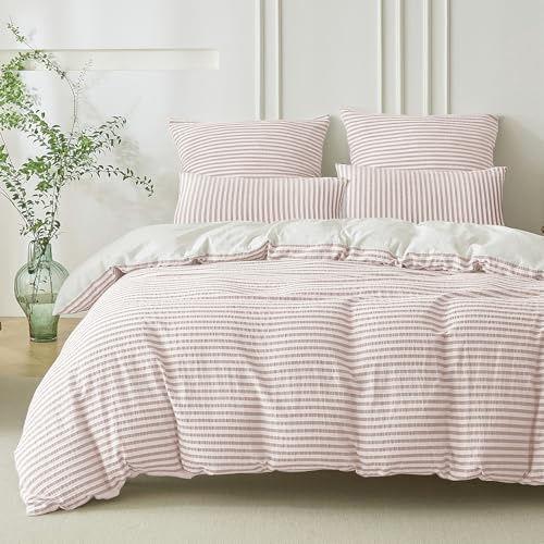 SOULFUL Housse de Couette 240x260 Coton - Jacquard Rayures - Rose | Parure de Lit 2 Personnes avec 2 Taie d'oreiller 65x65 cm - Design Bohème Jacquard Rayures - Fermeture Éclair