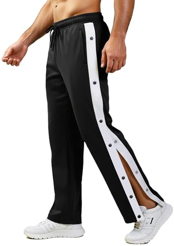 Neteson Jogginghose Herren Reha Hose Seitlich Zu Öffnen Button Up Sporthose | Freizeit Trainingshose mit Seitlicher Knopfleiste Postoperative Sportswear