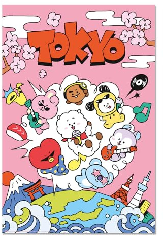 Grupo Erik BT21 World Voyage Poster Kunstdruck Merch | Poster Deko Wohnzimmer oder Deko Schlafzimmer - Deko Zimmer - Größe 61 x 91 - Offizieller Kawaii BT21 K-POP Fanartikel