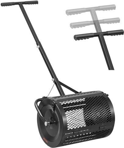 VEVOR Compost Spreader, 42 cm Wide Sphagnum Moss Spreader with T-Shaped Handle, Adjustable in 3 Heights, Powder-Coated Steel Garden Sphagnum Moss Roll, Heavy Duty Grass Seed Roll for Planting Sowing