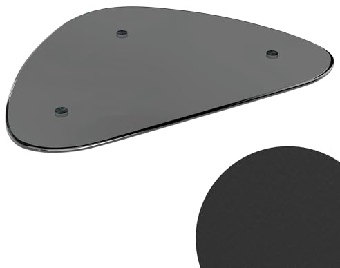 Fijinhom Couchtisch Schwartz, Dreieckiger Wohnzimmertisch im Mid-Century Design, Glastisch mit 8mm Gehärtetem Glas & 18mm MDF-Beinen, Rauchglas, 80x48x40cm