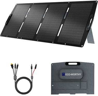 ECO-WORTHY Panel solar portátil plegable 200W para camping, autocaravana | Adecuado para estación de energía, ligero y fácil de transportar, soporte ajustable, 23% de eficiencia