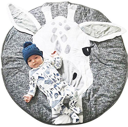Lzttyee Baumwolle Runde Giraffe Kinderzimmer Teppich Baby Boden Spielmatten Krabbelmatte Spieldecke für Kinderzimmer Dekoration dunkelgrau