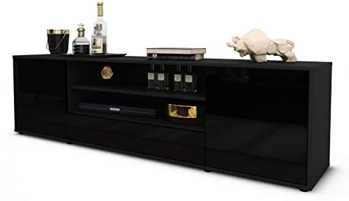 Stil.Zeit TV Schrank Lowboard Armida, Korpus anthrazit matt, Front Hochglanz-Design Schwarz (180x49x35cm), mit Push-to-Open Technik & Leichtlaufschienen