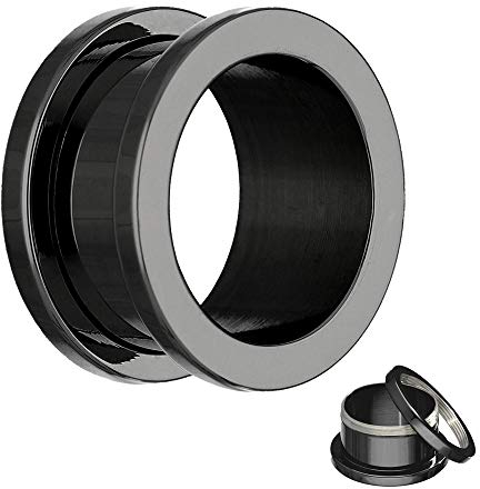 Treuheld® 4mm Flesh Tunnel Schwarz - Chirurgenstahl 316L / Edelstahl - Schraubverschluss mit Gewinde - Stahl Ohr Plug zum Schrauben