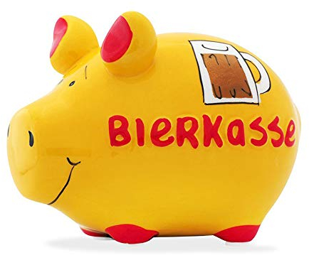 Premium Weddings Sparschwein Bierkasse ca. 12,5 x 9 cm handgefertigt aus Keramik - Sparbüchse Spardose lustiges Sparschwein