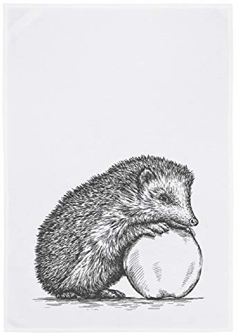 Geschirrtuch weiss, IGEL MIT APFEL, grau