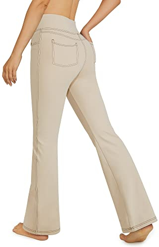 G4Free Activewear-Hosen für Damen mit 4 Taschen Bootcut Jeans Yoga Hosen Damen Stretch Hohe Taille Yogahose Training Schlaghose Fitness Arbeit Sporthose Klein/Regulär/Groß