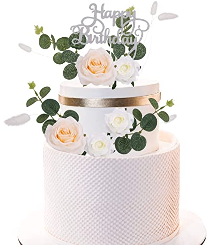 Heyu-Lotus Happy Birthday Tortendeko, 16 Stück Cake Topper Geburtstag Blumen Tortendeko Hochzeit Tortenaufsatz Dekoration für Geburtstag, Babyparty, Hochzeit