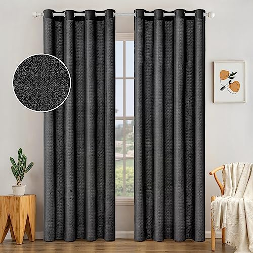 MIULEE 2er Set Voile Vorhang Sheer Leinenvorhang mit Ösen Transparente Unregelmäßige Textur Gardine Ösenschal Fensterschal Lichtdurchlässig für Schlafzimmer 245 x 140cm (H x B) Schwarz