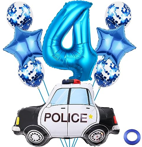Liitata 4. Polizei Geburtstagsparty Deko Polizei Luftballon Set Blau Zahl 4 Folienballon Großes Polizeiauto Luftballon für Junge Geburtstag Party Motto Party Deko